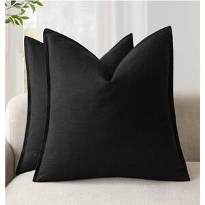 Foindtower Pack of 2 Decorative Black Linen Soild Throw Pillow Covers 22x22
